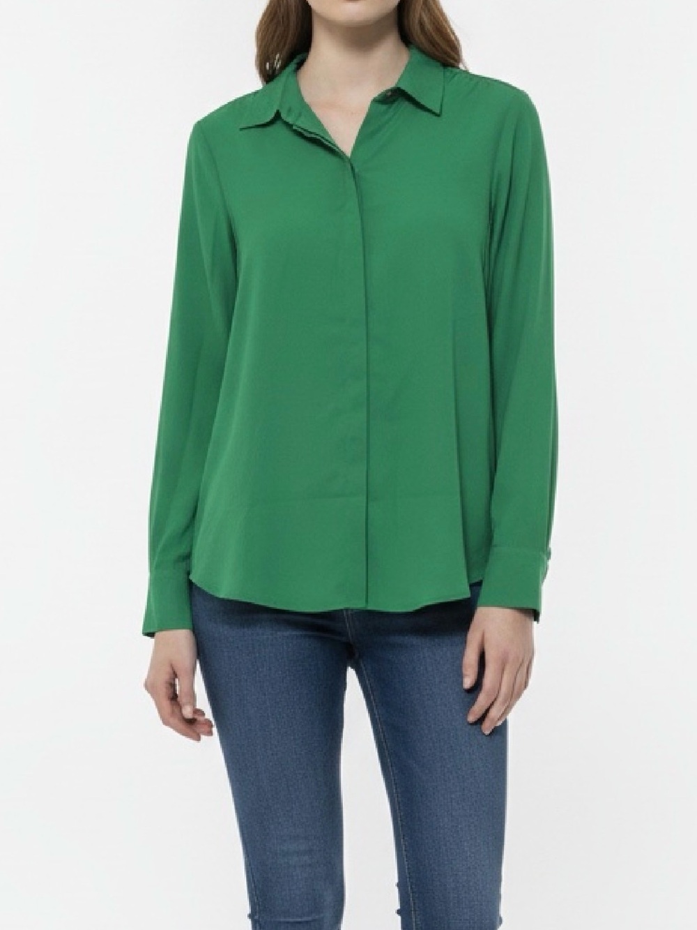 Liz Claiborne Emerald Green Button-Front Collared Shirt